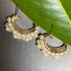 Vintage Pearl Half Hoop Earrings Estate Jewelry Pre-Owned Wrapped Unusual Huggie