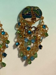 LUNCH AT THE RITZ Couture Vintage Palm Tree Dangles Clip On Chandelier Earrings