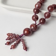 Vintage Natural Iron Included Chalcedony/ Plume Agate Bead Necklace Hand Knotted