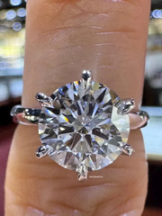 4.00Ct Round Cut Real Moissanite Solitaire Engagement Ring 14K White Gold Plated