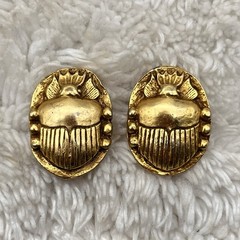 Vintage Scarab Beetle Brooch Lot of 2 Brushed Gold Tone Signed Alva Replica