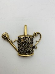 Vintage Adorable Gold Tone Floral Cottagecore Nature Garden Watering Can Pendant