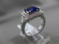 ESTATE LARGE 2.46CT DIAMOND & TANZANITE 18KT WHITE GOLD FILIGREE ENGAGEMENT RING