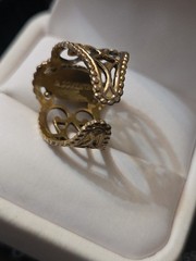 S Coventry Empress Dragon’s Breath Goldtone Faux Fire Opal Filagree Ring Sz 7.25