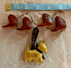 Vintage miniature leather cowboy boots 2 pair + dog Brooch Pins