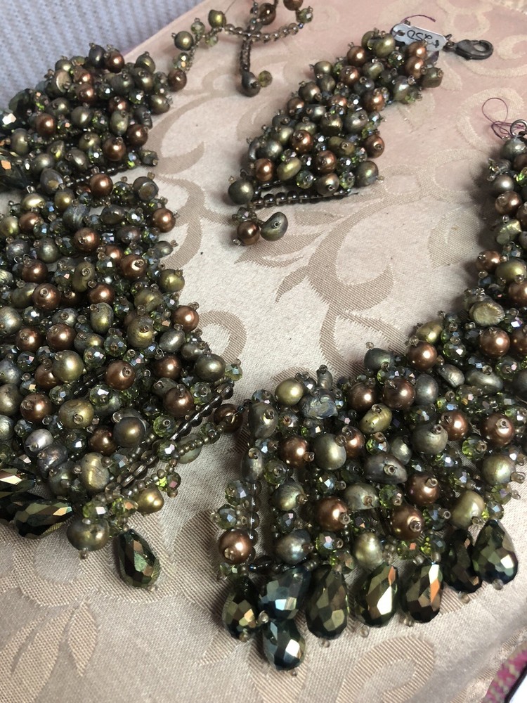 Vintage TeSada Natural Pearl, Glass Bead, Statement Collar for Repair or Harvest