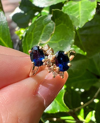 VINTAGE 14K GOLD BLUE SAPPHIRE DIAMOND TOI ET MOI RING ENGAGEMENT ANNIVERSARY