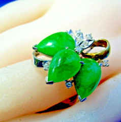 EARTH MINED Jadeite JADE Antique DIAMOND Ring Art Deco SOLID 14K GOLD Statement