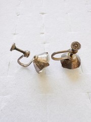 Vintage 925 Silver Screw Back Earrings Round Faceted Champagne Stone