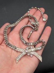 Vintage JOMAZ Signed Joseph Mazer Clear Rhinestone Silver Tone Necklace ⚠️Read