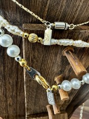 3 Vintage Lady Remington LR Faux Pearl Gold Tone Necklaces