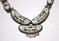 Vintage Unique Russian Enamel Hand Painted Jewelry Set Earrings + Necklace #28a