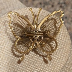 Vintage Monet butterfly brooch intricate wired wings and sparkling rhinestones