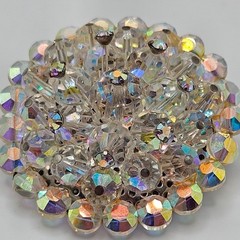 VINTAGE Iridescent Aurora Borealis Crystal Domed Round Cluster Brooch Pin