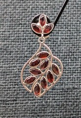 Vtg Sterling Silver Multi Amber Glass Marquise Shape Leaf Design 925 Earrings
