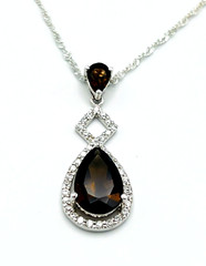 Sterling Silver 925 FAS Brown Spinel Pear Shaped Halo Pendant Necklace