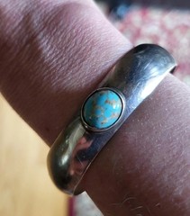MEXICO 925 Silver Vtg Oval Turquoise Cuff Bracelet Approx 6.75″ at 18g Old Pawn