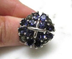 Sterling Silver Synthetic Tanzanite & Genuine Diamond Cocktail Ring 8g ~ 3-H196