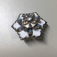 Vintage Rhinestone Enamel Turquoise Flower Brooch