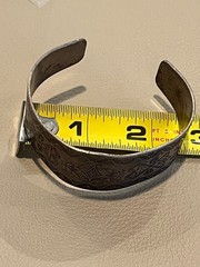 Primitive Vintage Engraved Cuff Bracelet Silver Plated Mixed Metal w/ Copper