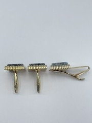 Cufflinks and Tie Clip Set concave glass rectangle gold tone