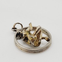 Modernist Woman Thinker Dimensional Figure in Circle Vintage Pendant Charm