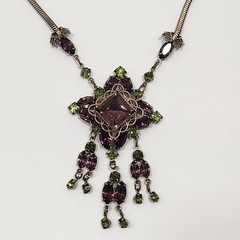 Vintage Victorian Revival “Amethyst And Peridot” Ornate Necklace 15.5 IN.