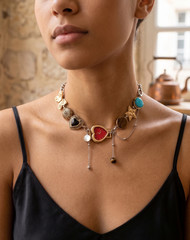 Vintage Gold Red Heart Retro Faux Y2K Watch Choker Necklace