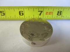 Sterling Silver 925 Pill Box round shape engraved top flat 1-3/8 wide 3/8 high