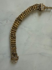 Vintage Gold Tone Chunky Link Bracelet Textured Squares Fold Over Clasp 7.5”