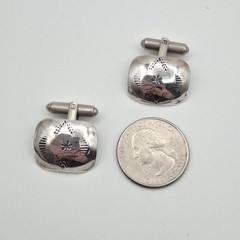 Vintage 925 Sterling Silver Native American Concho Stamped Bullet Back Cufflinks