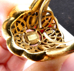 Vintage Crown Trifari Cocktail Ring Dome Shaped Gold Tone Clear Marquise Stones