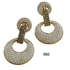 Runway Earrings VTG Dangle Clip Hoops Crystal Rhinestone Jeweled Statement 2.5″