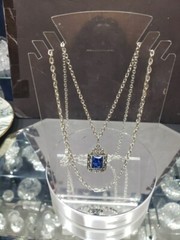 Double chain Necklace faux lapis c.1970 Sarah Coventry silver tone Roman Holiday