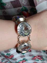 Sterling Silver Large Faceted Clear Crystal Round Link Bracelet Heavy 6 3/4″-8″