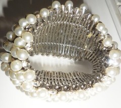 VINTAGE ART DECO BRACELET FAUX PEARLS RHINESTONES VICTORIAN STRETCHABLE DESIGN