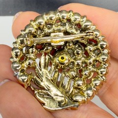 Vintage Brooch Gold Tone Feather AB Rhinestone Flower 1.5 Inches