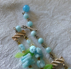HONG KONG Vintage Pastel Blues Greens Floral Two Strand Lucite Necklace 1960s