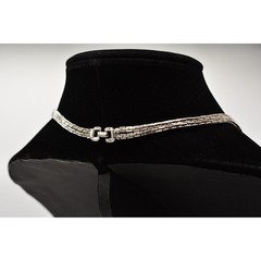 Vintage Chain Necklace Collar Boxed Double Layered Silver Tone Shiny 1980s 9J