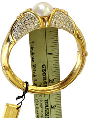 VOGUE BIJOUX ITALY F/PEARL PAVE CRYSTAL GOLD PLATED BANGLE BRACELET~ 7″ ~NOS VTG