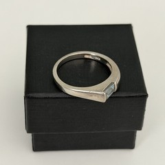 Vintage 925 Sterling Silver Natural Blue Topaz Bezel Modernist Band Ring Sz 9.75