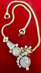 Joseph MAZER BROS Art Glass Blue Gold Cabochon Rhinestone Collar Necklace Jomaz