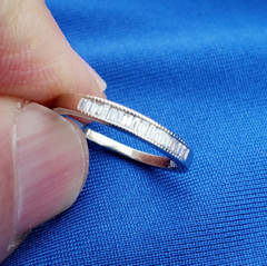 EARTH MINED DIAMOND Baguette Milgrain Deco Wedding Band SOLID 14K GOLD Ring S 5