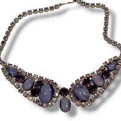 Juliana Delizza Elster Necklace Vtg 60s Marbled Purple Cabochons Gold Plated 14”