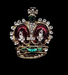 Jeweled & Enamel Crown Brooch Pin Gold Tone Elegant Estate Jewelry