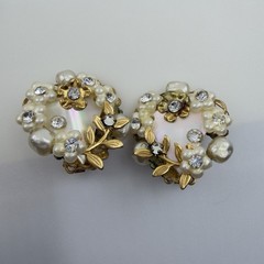 1950s Vintage Faux Pearl RHINESTONE Gold Filigree Bridal Set Earrings & Necklace
