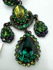 Barrera Crystal Clip-On Drop Earrings Of vibrant green crystals set in Gunmetal