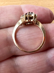 VINTAGE 14K YELLOW GOLD RED NAVETTE MARQUISE CUT GENUINE RUBY AND DIAMONDS RING