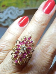 Antique Style Navette Cocktail Ring 2.3 Ct Simulated Ruby 14k Yellow Gold Over