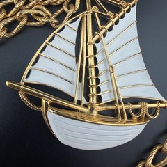 Vintage 60s Trifari Pendant Necklace With Huge Gold and White Sailing Ship – ,